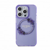 Guess Flowers Ring Glossy Logo MagSafe Case for iPhone 15 Pro (purple-clear) 2