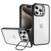 Tel Protect Kickstand Case and Camera Glass Lens - хибриден кейс с поставка и стъклени лещи за камерата за iPhone 15 Pro (черен) 
