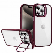 Tel Protect Kickstand Case and Camera Glass Lens for iPhone 15 Pro (burgundy)