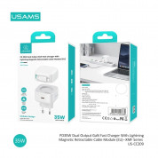 Usams GaN Wall Charger With Magnetic Retractable Lightning Cable 35W (white) 4