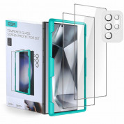 ESR Screen Shield Tempered Glass and Camera Glass Protection Set - комплект 2 броя стъклени защитни покрития за дисплея и 1 брой предпазни стъклени лещи за камерата на Samsung Galaxy S24 Ultra (черен-прозрачен)