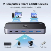 Ugreen USB-A 3.0 Hub 4-port Switch Box - 4-портов USB 3.0 хъб с USB-C изход за компютри и лаптопи с USB-A с възможност за превключване между два компютъра (100 см) (черен) 1