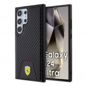 Ferrari PU Bottom Carbon Leather Hard Case - кожен кейс за Samsung Galaxy S24 Ultra (черен)