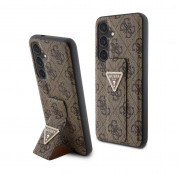 Guess PU 4G Strass Grip Stand Triangle Metal Logo Case for Samsung Galaxy S24 (brown)