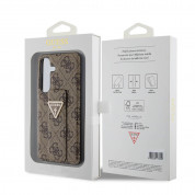 Guess PU 4G Strass Grip Stand Triangle Metal Logo Case - дизайнерски кожен кейс с отделение за карти за Samsung Galaxy S24 (кафяв) 6