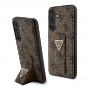 Guess PU 4G Strass Grip Stand Triangle Metal Logo Case for Samsung Galaxy S24 Plus (brown)