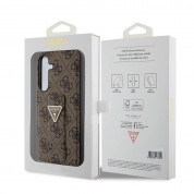 Guess PU 4G Strass Grip Stand Triangle Metal Logo Case - дизайнерски кожен кейс с отделение за карти за Samsung Galaxy S24 Plus (кафяв) 6