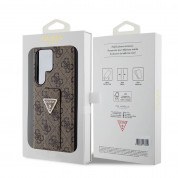 Guess PU 4G Strass Grip Stand Triangle Metal Logo Case - дизайнерски кожен кейс с отделение за карти за Samsung Galaxy S24 Ultra (кафяв) 6
