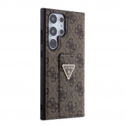 Guess PU 4G Strass Grip Stand Triangle Metal Logo Case for Samsung Galaxy S24 Ultra (brown) 3