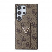Guess PU 4G Strass Grip Stand Triangle Metal Logo Case for Samsung Galaxy S24 Ultra (brown) 2