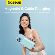 Baseus Magnetic Mini Wireless Charging Power Bank 10000 mAh 20W (P10022109333-00) - преносима външна батерия с вграден Ligtning кабел и безжично зареждане с MagSafe (светлосин)  8