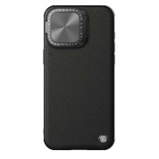 Nillkin CamShield Prop Leather Magnetic Case - хибриден удароустойчив кожен кейс с MagSafe за iPhone 15 Pro Max (черен)