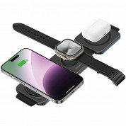 AmazingThing 3-in-1 Explorer Pro Wireless Charging Station 15W - сгъваема тройна поставка (пад) за безжично зареждане за iPhone с MagSafe, Apple Watch, AirPods и Qi съвместими мобилни устройства (черен)