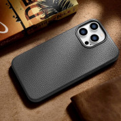 iCarer Leather Litchi MagSafe Case - кожен (естествена кожа) кейс с MagSafe за iPhone 14 Pro (черен) 15