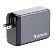 Verbatim GaN Fast Wall Charger 240W - захранване за ел. мрежа за мобилни устройства с 1xUSB-A и 3xUSB-C изходи с технология за бързо зареждане и преходници за цял свят (тъмносив) 2