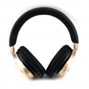Guess PU Leather 4G Tone on Tone Script Logo Bluetooth Headphones - безжични блутут слушалки с микрофон за мобилни устройства (черен-златист) 2