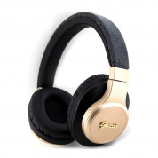 Guess PU Leather 4G Tone on Tone Script Logo Bluetooth Headphones - безжични блутут слушалки с микрофон за мобилни устройства (черен-златист)