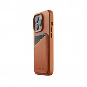 Mujjo Full Leather MagSafe Wallet Case - премиум кожен (естествена кожа) кейс с MagSafe за iPhone 14 Pro (кафяв)