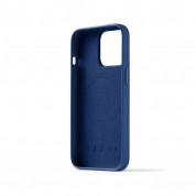Mujjo Full Leather MagSafe Wallet Case - премиум кожен (естествена кожа) кейс с MagSafe за iPhone 14 Pro (син) 2