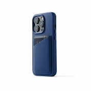 Mujjo Full Leather MagSafe Wallet Case - премиум кожен (естествена кожа) кейс с MagSafe за iPhone 14 Pro (син) 1