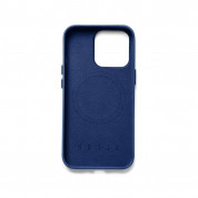 Mujjo Full Leather MagSafe Wallet Case - премиум кожен (естествена кожа) кейс с MagSafe за iPhone 14 Pro (син) 3