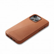 Mujjo Full Leather MagSafe Wallet Case - премиум кожен (естествена кожа) кейс с MagSafe за iPhone 14 Pro Max (кафяв) 5