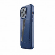 Mujjo Full Leather MagSafe Wallet Case - премиум кожен (естествена кожа) кейс с MagSafe за iPhone 14 Pro Max (син)