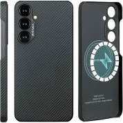 Pitaka MagEZ 4 600D Aramid Fiber MagSafe Case - кевларен кейс с MagSafe за Samsung Galaxy S24 Plus (черен-сив)  1