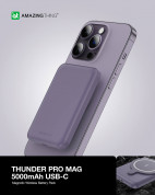 AmazingThing Thunder Pro Magnetic Wireless Power Bank 5000 mAh 22.5W - преносима външна батерия с USB-C порт и безжично зареждане с MagSafe (лилав) 7