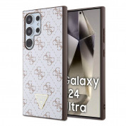 Guess PU 4G Triangle Metal Logo Case - дизайнерски кожен кейс за Samsung Galaxy S24 Ultra (бял)