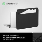 AmazingThing Matte Pro Mag Laptop Sleeve with Pocket 14 - кожен калъф за MacBook Air 13, MacBook Pro 13, MacBook Pro 14 и лаптопи до 14 инча (черен) 1