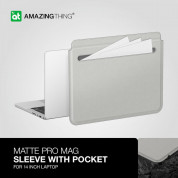 AmazingThing Matte Pro Mag Laptop Sleeve with Pocket 14 - кожен калъф за MacBook Air 13, MacBook Pro 13, MacBook Pro 14 и лаптопи до 14 инча (сив) 1