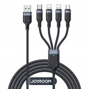 Joyroom Fast 4-in-1 Charging Data Cable 3.5А - универсален USB-A кабел с microUSB, 2xLightning и USB-C конектори (120 см) (черен)
