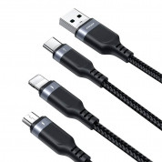 Joyroom 3-in-1 USB-A Fast Charging Cable 3.5A - универсален USB-A кабел с Lightning, microUSB и USB-C конектори (120 см) (черен) 1