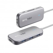 Blitzwolf 7-in-1 USB-C Hub 4K 30Hz - мултифункционален хъб за свързване на допълнителна периферия за устройства с USB-C (тъмносив)