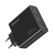 HuntKey P100 Fast Wall Charger 100W - захранване за ел. мрежа за мобилни устройства с 1xUSB-A и 3xUSB-C изходи с технология за бързо зареждане и USB-C кабел  (черен) 1