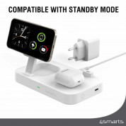 4smarts Qi2 Charging Station Trident - двойна поставка (пад) за безжично зареждане за iPhone с MagSafe, Apple Watch, AirPods Pro и Qi съвместими мобилни устройства (бял) 7