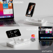 4smarts Qi2 Charging Station Trident - двойна поставка (пад) за безжично зареждане за iPhone с MagSafe, Apple Watch, AirPods Pro и Qi съвместими мобилни устройства (бял) 3