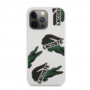 Lacoste Liquid Silicone Glossy Allover Pattern Case - дизайнерски силиконов калъф за iPhone 13 Pro (бял)  1