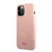 Lacoste Liquid Silicone Glossy Printing Logo Case - дизайнерски силиконов калъф за iPhone 13 Pro (розов) 