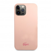 Lacoste Liquid Silicone Glossy Printing Logo Case - дизайнерски силиконов калъф за iPhone 13 Pro Max (розов)  1