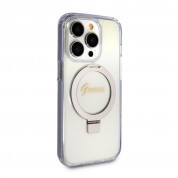 Guess IML Ringstand Glitter MagSafe Case - хибриден удароустойчив кейс с MagSafe за iPhone 15 Pro (прозрачен) 3