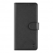 Tactical Field Notes Leather Flip Case - кожен калъф, тип портфейл с поставка и отделение за кр. карти за Motorola Moto G14 (черен)