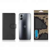 Tactical Field Notes Leather Flip Case - кожен калъф, тип портфейл с поставка и отделение за кр. карти за Motorola Moto G14 (черен) 2