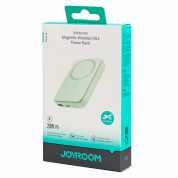 Joyroom Mini Magnetic Wireless Quick Charging Power Bank 10000 mAh 20W - преносима външна батерия с USB-C порт, USB-A изход и безжично зареждане с MagSafe (зелен) 7