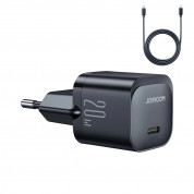 Joyroom JR-TCF02 USB-C PD 20W Wall Charger and USB-C Cable - захранване за ел. мрежа с USB-C изход с технология за бързо зареждане и USB-C към USB-C кабел (черен) 