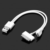 USB Кабел 2 в 1 - Apple dock конектор и microUSB конектор към USB (бял)